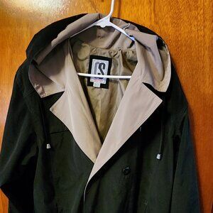 Women's CS Signature Black Hooded Belted Rain Jacket